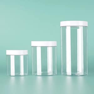 transparent pet jar with white lid