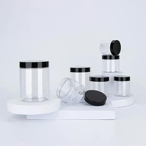 transparent pet jar with black lid