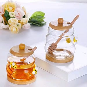 Home transparent honey jar with wooden lid