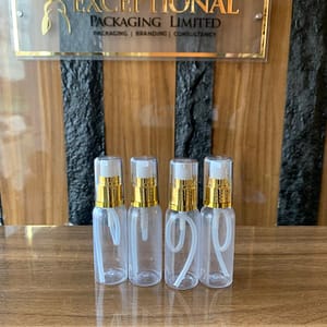 Home transparent pet bottle with gold and white pump